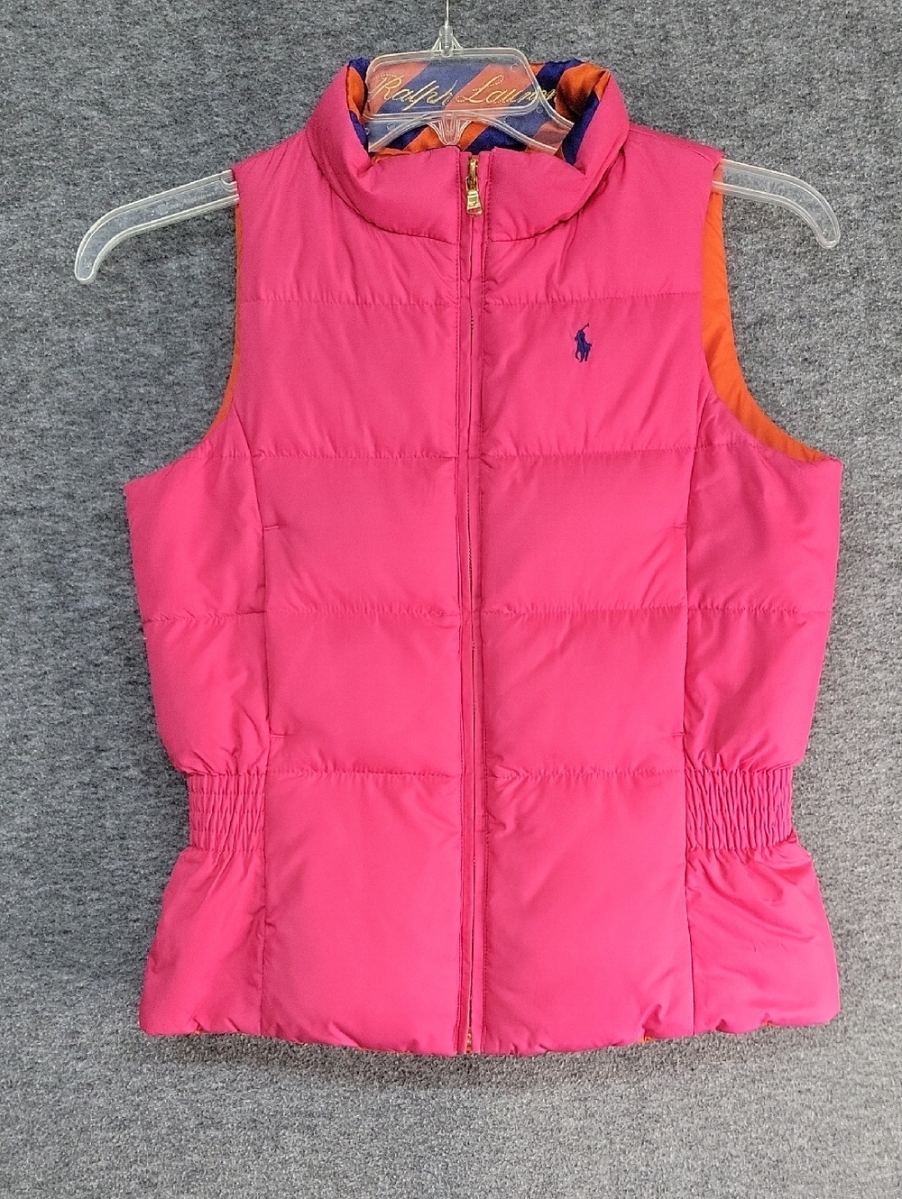 Ralph Lauren Reversible Vest Pink/Orange Youth Sz. L(10-12) Mock Collar Full Zip